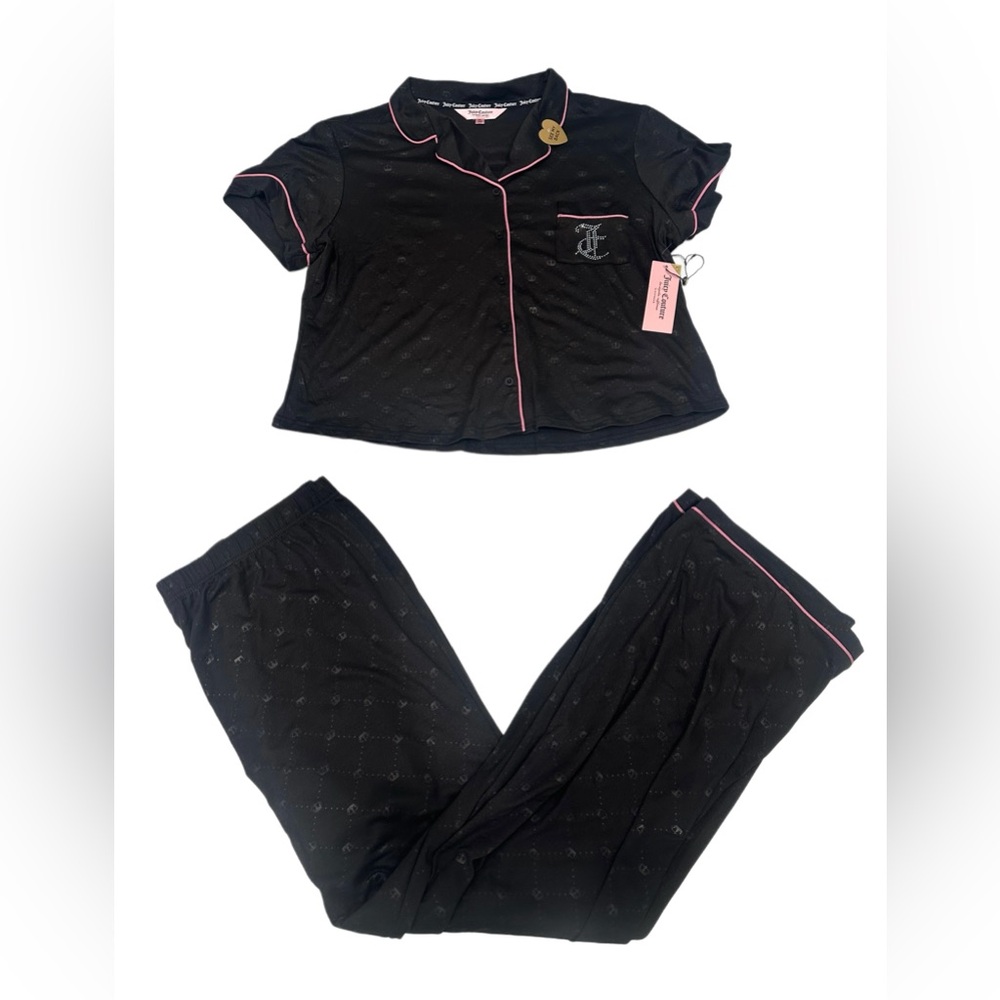 Juicy Couture Women’s Pajama Set 2 Pcs‎ Black Crwn Emb XL NWT